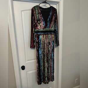 Multicolor Sequin Long Sleeve Dress